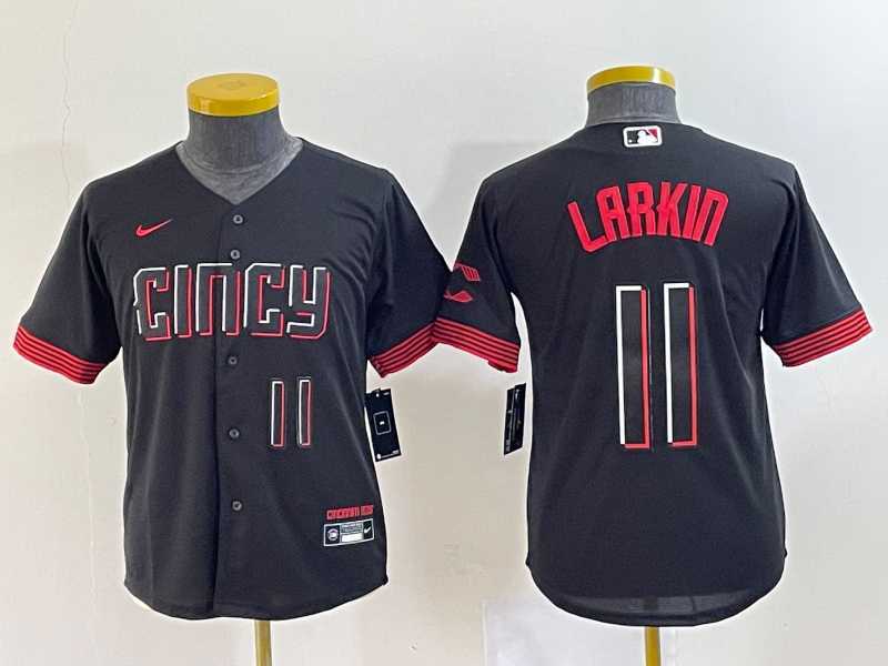 Youth Cincinnati Reds #11 Barry Larkin Number Black 2023 City Connect Cool Base Jersey
